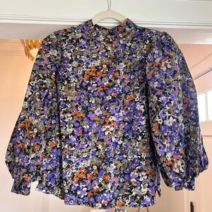 Stradivarius Floral Blouse - Purple, Orange, Black